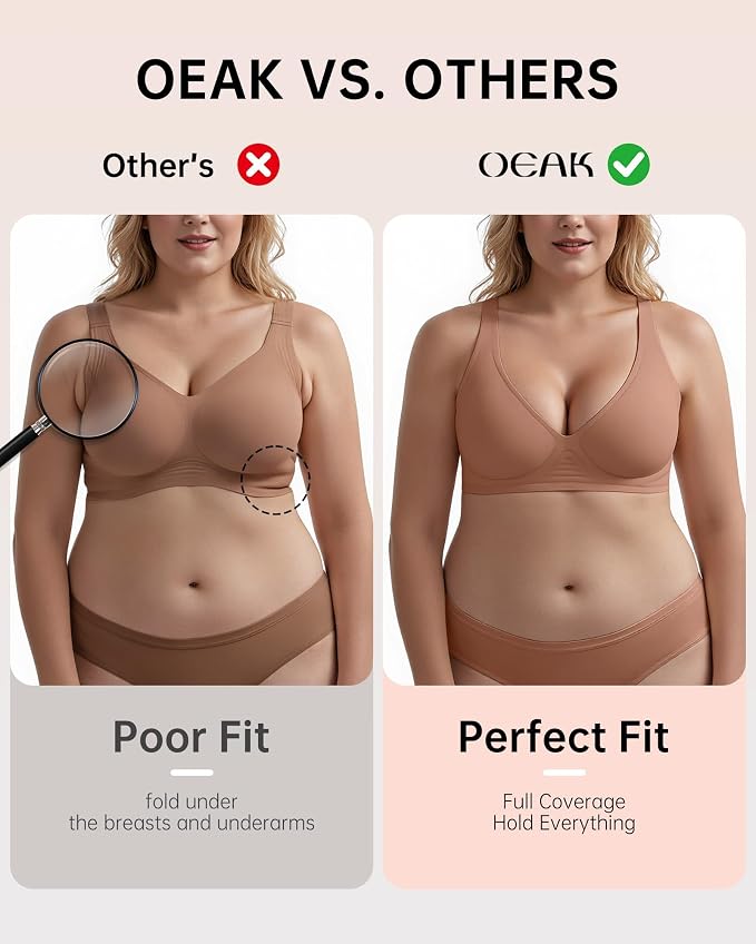 OEAK Womens Deep V Bras Wireless Comfortable Bra Supportive No Underwire Bras - Image 4