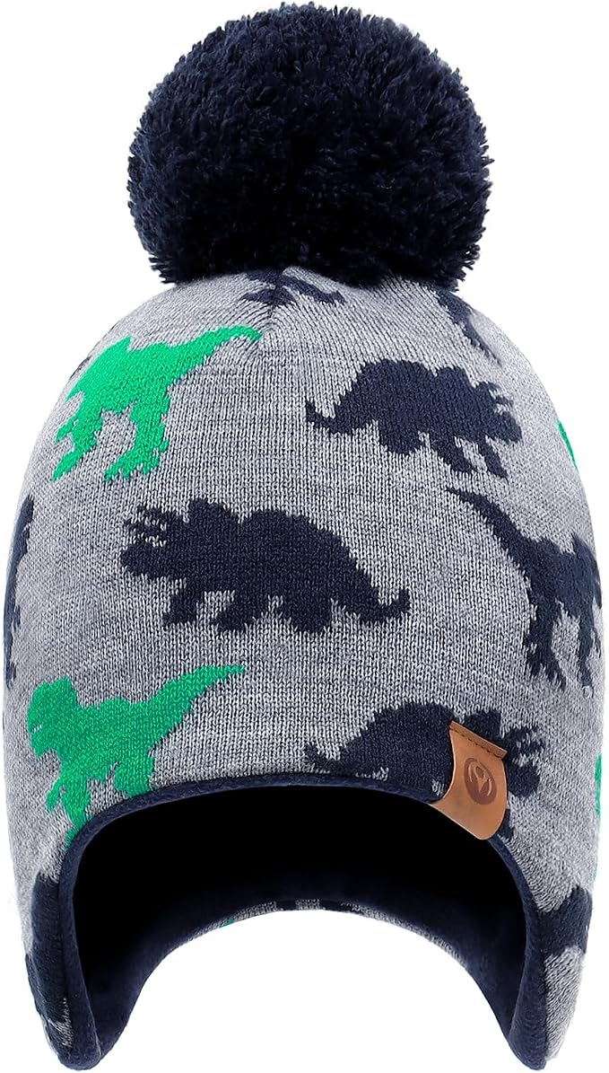 Duoyeree Kids Beanie Hat for Boys Girls Pom-pom Kint Hats Cozy Lining Winter - Image 2
