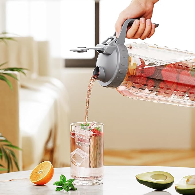 Fruit Infuser Water Pitcher, Glass Mason Jar Pitcher, 64oz Wide Mouth Jug - Image 6