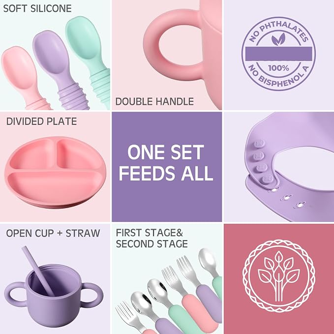 24 Pack Silicone Baby Feeding Set Baby LED Weaning Supplies Includes Suction - Image 6