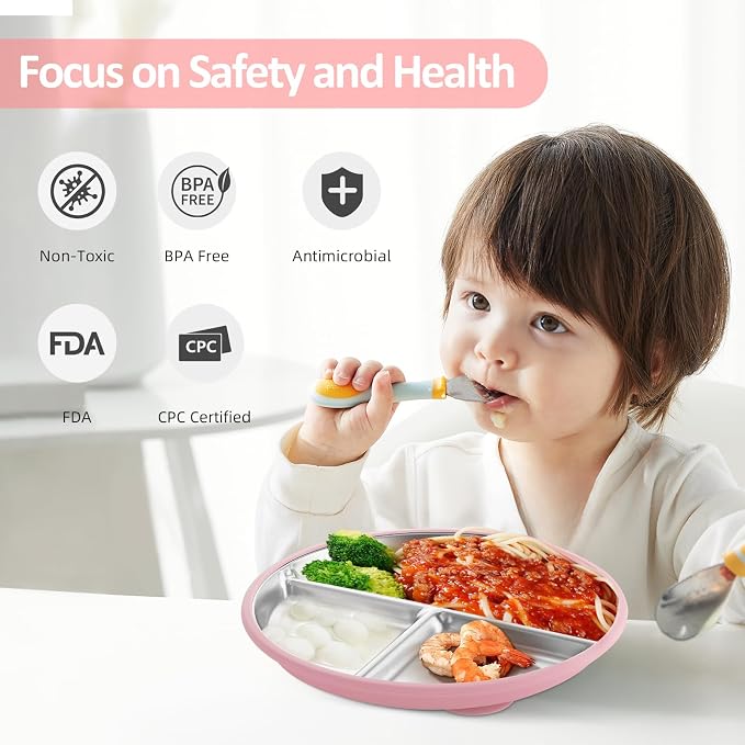 Stainless Steel Suction Plates for Toddlers, Non Toxic Non Slip Portion Control - Image 6