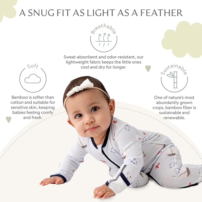 Bamboo Little Soft Baby Footie Pajamas, Baby Clothes, Newborn Sleepers - Image 3