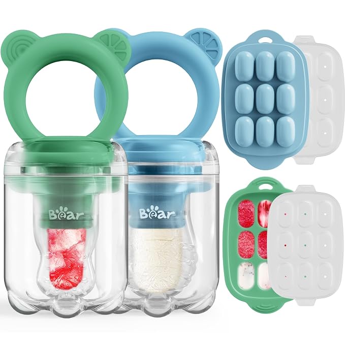 Bear Baby Fruit Food Feeder & Mini Freezer Nibble Tray Combo, 2 Pack Breastmilk by Bear