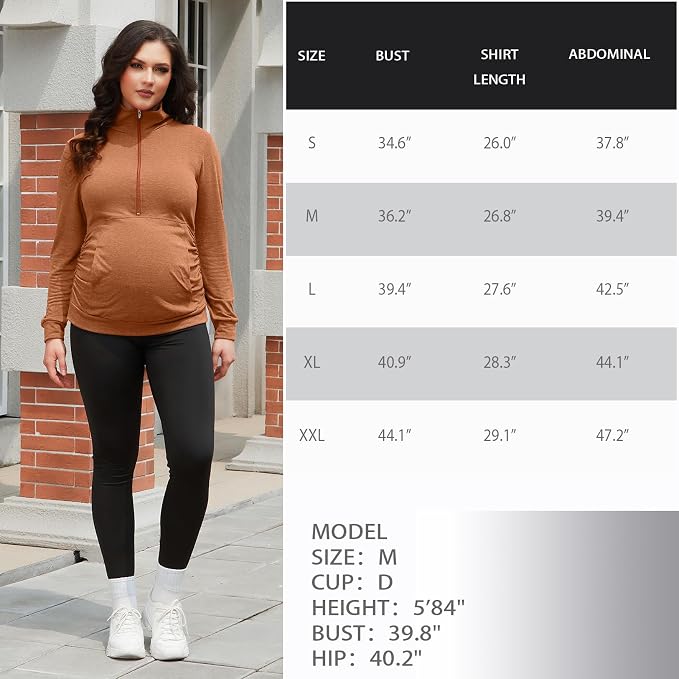 GINKANA Maternity Women's Long Sleeve Shirt Half Zipper Lapel Lightweight - Image 7