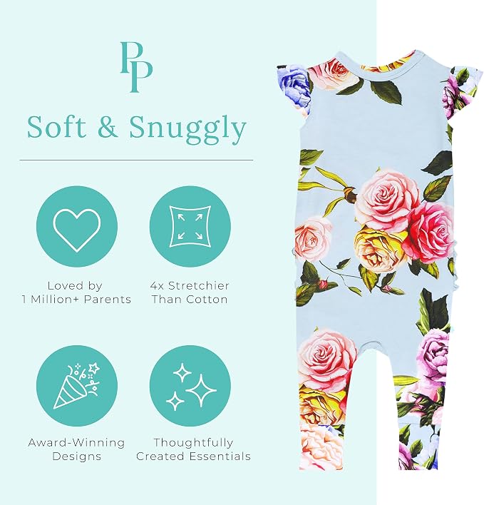 Posh Peanut Baby Girl Pajamas – Ruffled Cap Sleeve Romper PJs – Soft Viscose - Image 3