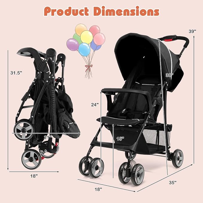 HONEY JOY Travel Stroller, Quick Fold Lightweight Baby Umbrella Stroller - Image 8
