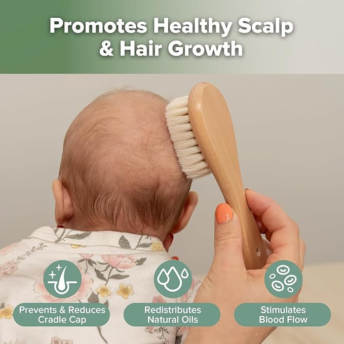 haakaa Wooden Baby Hair Brush for Newborns and Toddlers Baby Brush Natural Soft - Image 2
