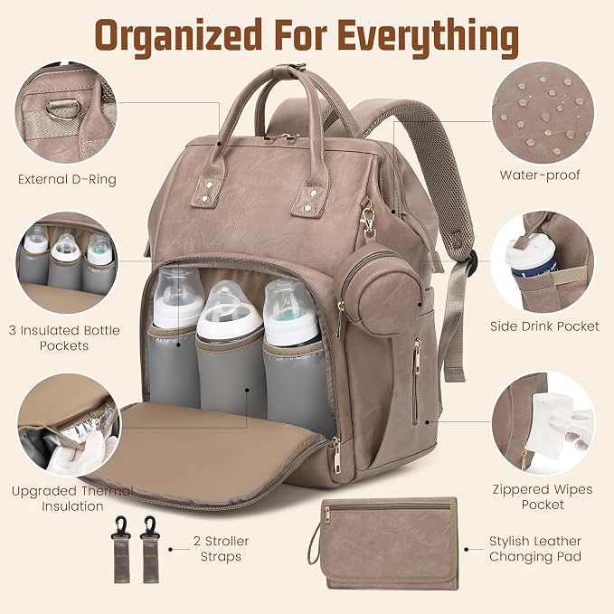 Premium Vegan Leather Diaper Bag Backpack - Image 3