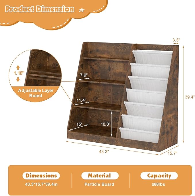 Kids Bookshelf for Bedroom Toddler Child Baby Bookcase 4-Tier for Nursery Book - Image 2