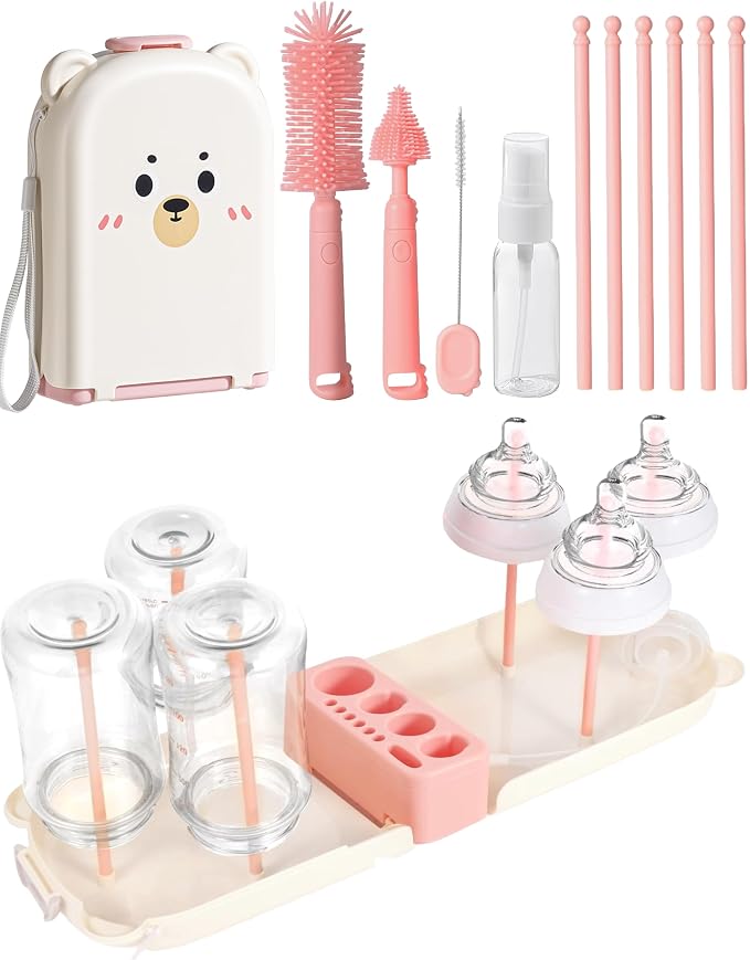 Travel Baby Essentials, 7in1 Travel Baby Bottle Cleaning Kit, Baby Essentials by TheNorthwayOneStore
