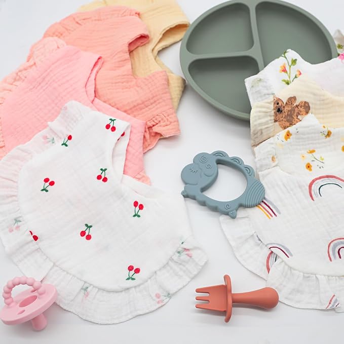 Muslin Baby Bibs for Baby Girls, Muslin Bibs Drool Bandana Bibs - Image 6