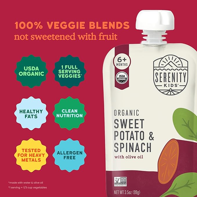 Serenity Kids 6+ Months USDA Organic Veggie Puree Baby Food Pouches - Image 4