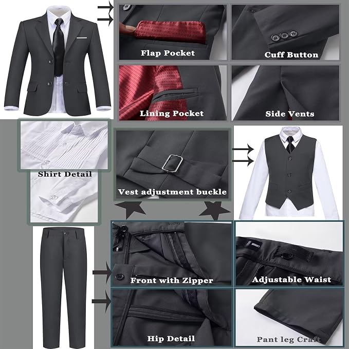 Boys Suit Set Slim Fit Kids Formal Suits Toddler Tuxedo Wedding Prom Classic - Image 4