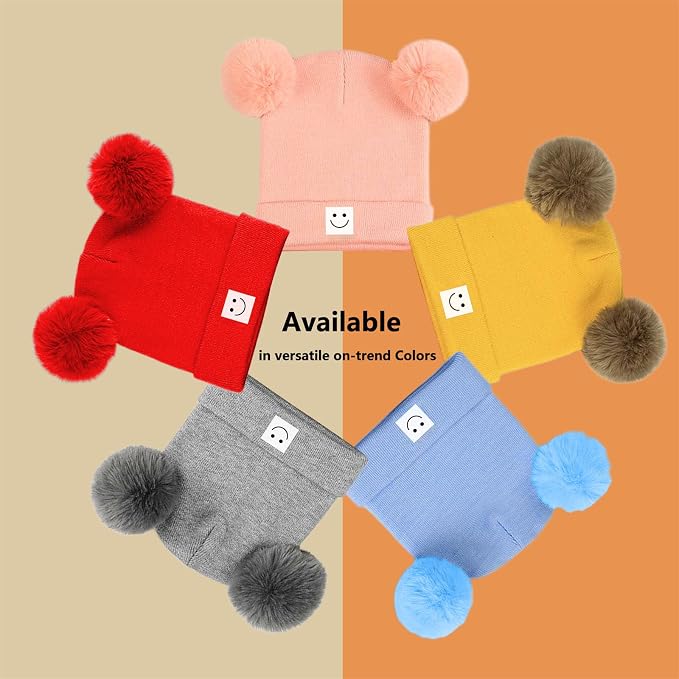 AZJ Baby Beanie Hat Toddler Infant Winter Knitted Hat Kids Soft Warm Pom Pom - Image 7