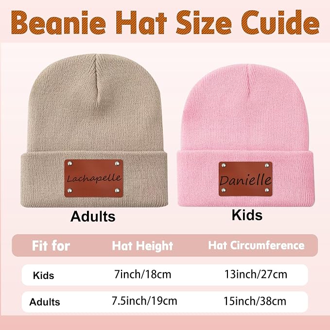 Custom Baby Beanies Personalized Toddler Winter Hats Name Leather Patch Kids - Image 3