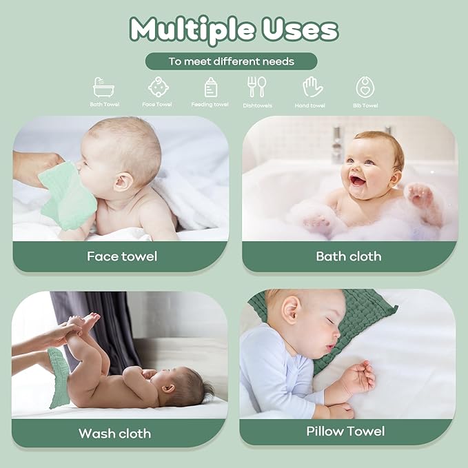 Yoofoss Muslin Baby Washcloths 100% Organic Cotton Face Towels 6 Pack Wash - Image 4