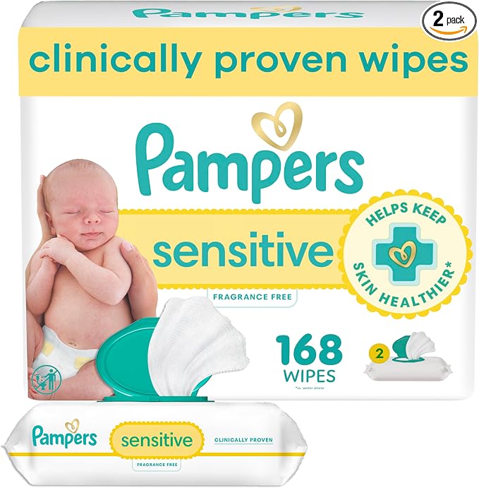 Pampers Baby Wipes Sensitive, Water Based Baby Wipes, Hypoallergenic and by Pampers