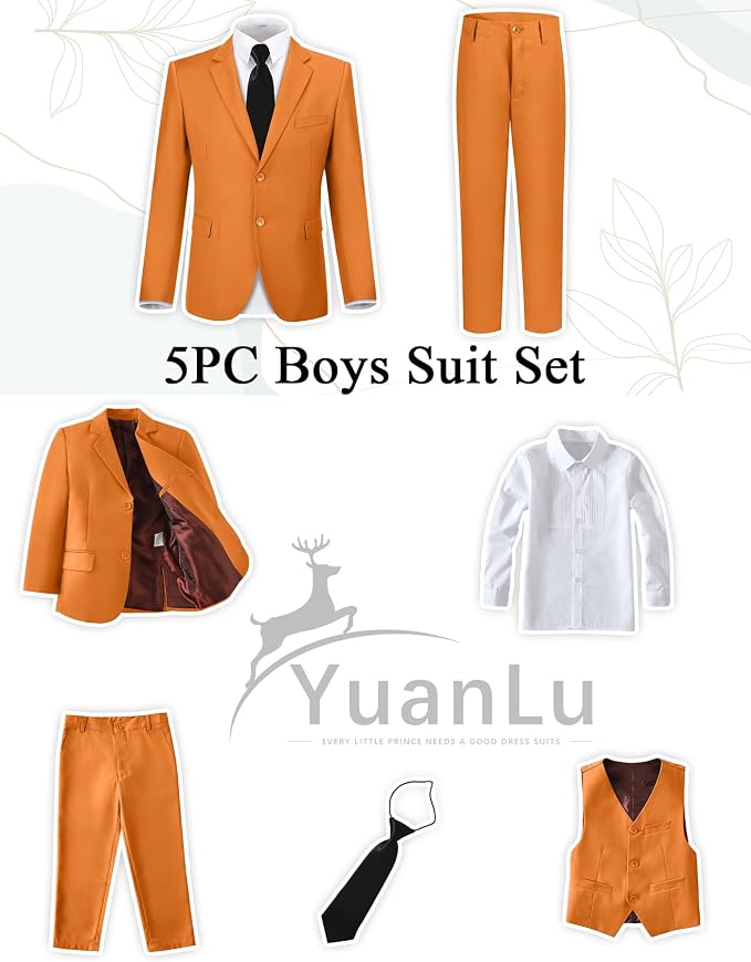 YuanLu Boys Suit for Kids Tuxedo Wedding Ring Bearer Outfit, 5 Piece Boy Slim - Image 2