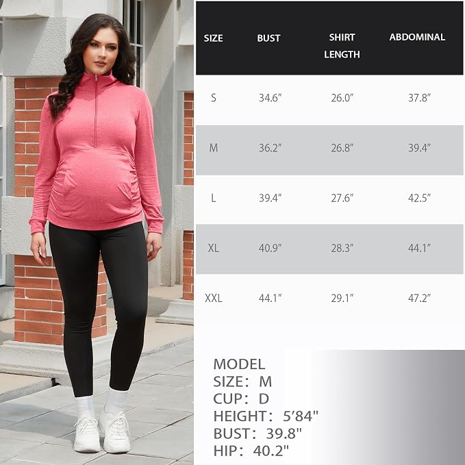 GINKANA Maternity Women's Long Sleeve Shirt Half Zipper Lapel Lightweight - Image 7