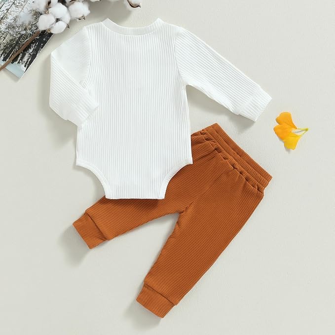 Newborn Baby Boy Girl Clothes Ribbed Knitted Long Sleeve Romper Pants Solid - Image 7