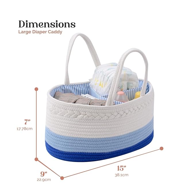 luxury little Diaper Caddy Organizer, Large Cotton Rope Nursery Basket - Image 3