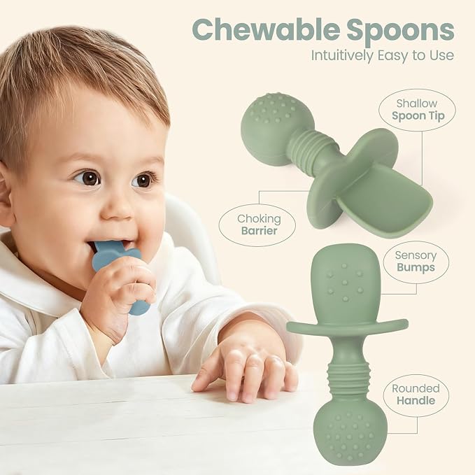 2 Pack Baby Plates with Suction, 2 Pack Silicone Forks and Spoons Set, Baby Led - Image 4