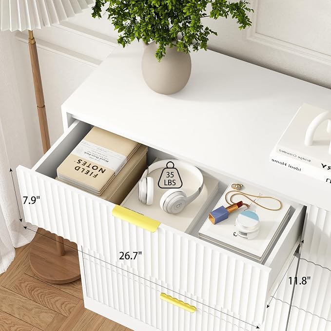 8 Drawer Dresser for Bedroom, Modern Fluted Double Dresser, Wooden Beside Table - Image 4
