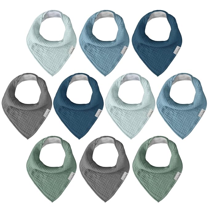 Muslin Baby Bibs for Boys Girls, 10 Pack Super Absorbent Baby Bandana Drool by EgmaoBaby