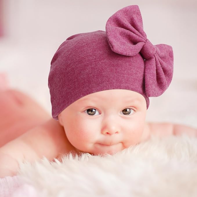 BQUBO Newborn Baby Hats Mittens Set Hospital Hat Beanie Infant Bow Hats Baby - Image 2