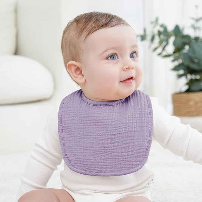 Bearmoss Muslin Baby Drooling Bibs 8 Pack, 100% Cotton Square Adjustable - Image 5