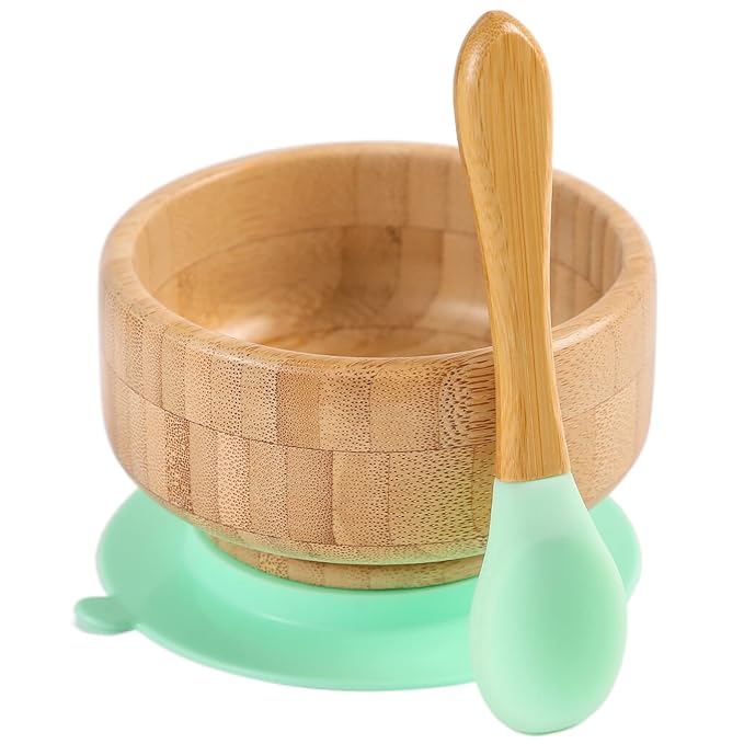 Baby Bamboo Bowls with Suction and Matching Spoon Set by HIBABYMONMENT