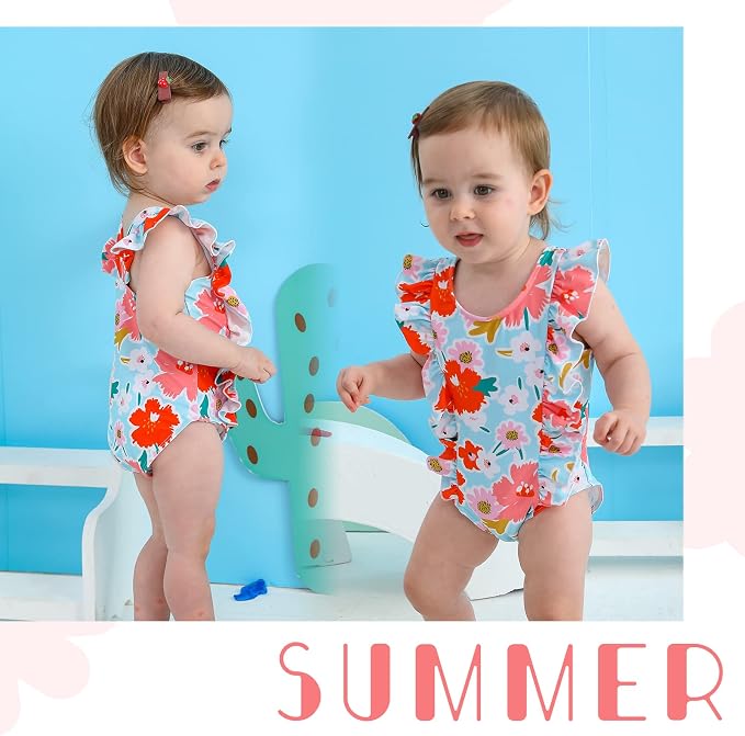 Newborn Baby Girl Ruffle Swimsuit Infant Toddler One Piece Floral Bikini Beach - Image 2