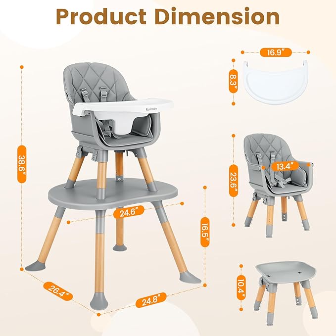 Ezebaby Baby High Chair, 8 in 1 Convertible High Chairs to Booster Seat/Toddler - Image 6
