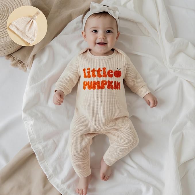 Newborn Infant Baby Boy Halloween Outfit Little Pumpkin Embroidery Romper - Image 2