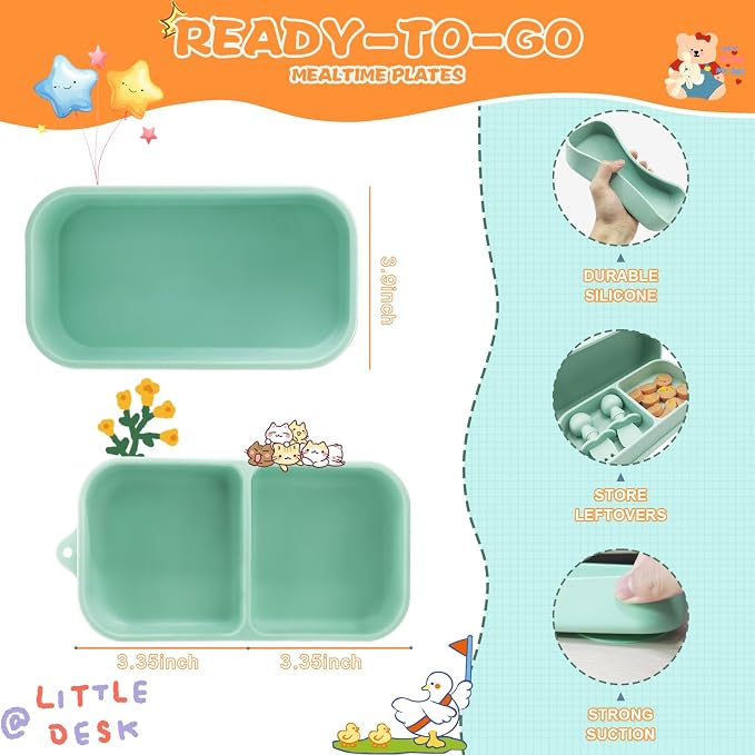 Travel Silicone Baby Feeding Set, 6 In 1 Portable Plates Spill Proof - Image 3