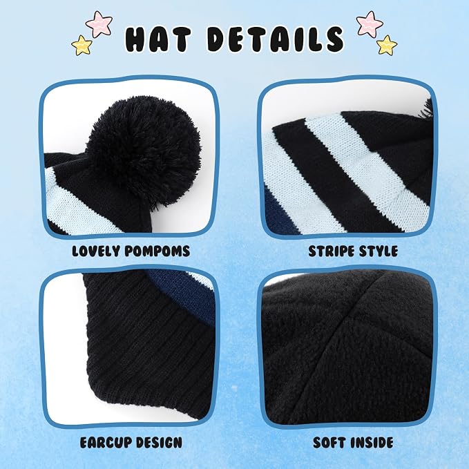 Duoyeree Kids Beanie Hat for Boys Girls Pom-pom Kint Hats Cozy Lining Winter - Image 4