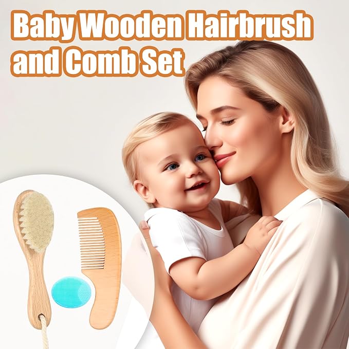 Wooden Baby Hair Brush and Comb Set - Image 2