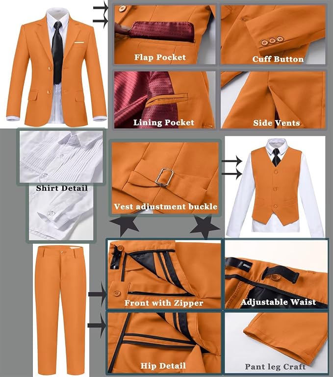 Boys Suit Set Slim Fit Kids Formal Suits Toddler Tuxedo Wedding Prom Classic - Image 4