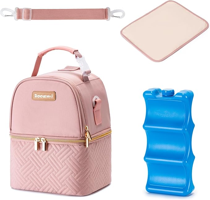 Breastmilk Cooler Bag with Ice Pack & Mat Fit 6 Bottles Up to 9 Ounce, Breast by Docami