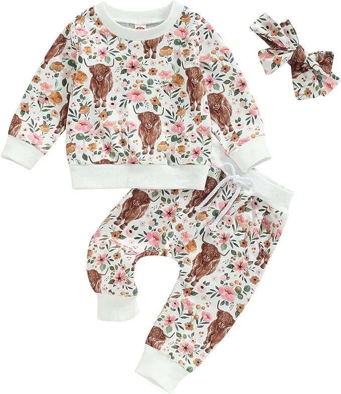 3Pcs Baby Girl Outfits Daisy Sweatshirt + Pants + Headband Infant Fall Winter by CIYCUIT