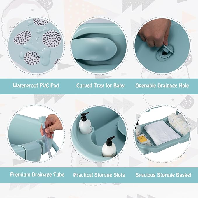 BABY JOY Baby Bathtub with Changing Table, Foldable Infant Diaper Changing - Image 3