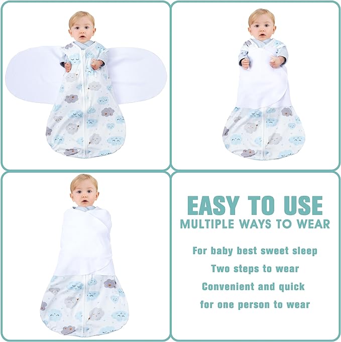 Newborn Sleep Sack Baby Swaddle, 0-3 Months, 3-Way Adjustable Wearable Blanket - Image 3