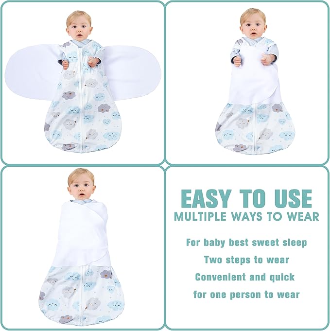 Newborn Sleep Sack Baby Swaddle, 6-12 Months, 3-Way Adjustable Wearable Blanket - Image 3