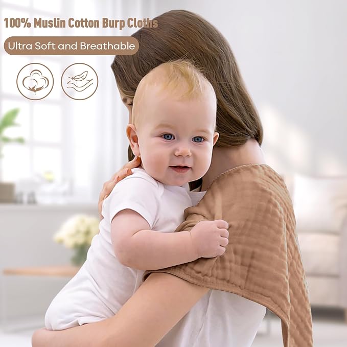 Yoofoss Muslin Burp Cloths for Baby 10 Pack 100% Organic Cotton Baby Washcloths - Image 2