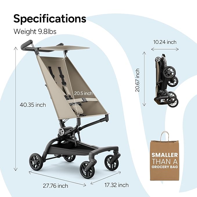 Mompush Jeto Lightweight Travel Stroller – 9.8 lbs Ultra-Compact, One-Hand Fold - Image 5