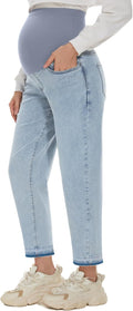 POSHGLAM Women's Maternity Jeans Over Belly Comfy Stretch 28'' Boyfriend Jeans by POSHGLAM