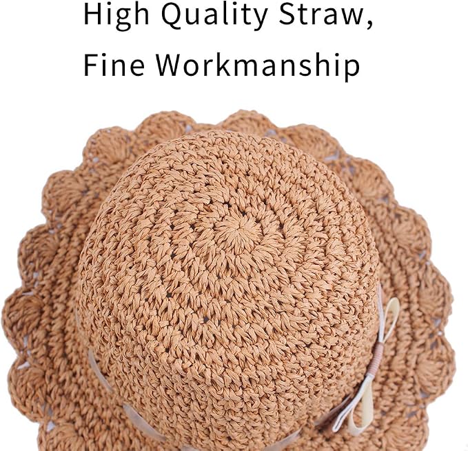 Baby Girl Straw Hat Outdoor Baby Sun Protection Hats Summer Bowknot Beach Cap - Image 4