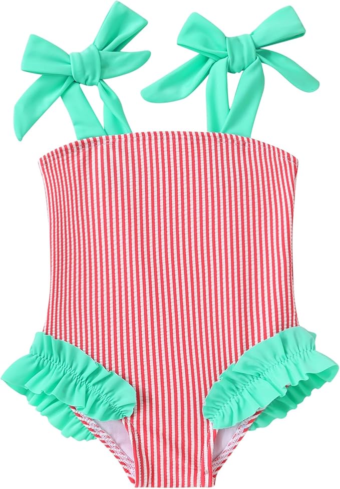 Happy Town Toddler Swimsuit Girl Solid Color Stripe One-Piece Baby Bathing Suits by HappyTown