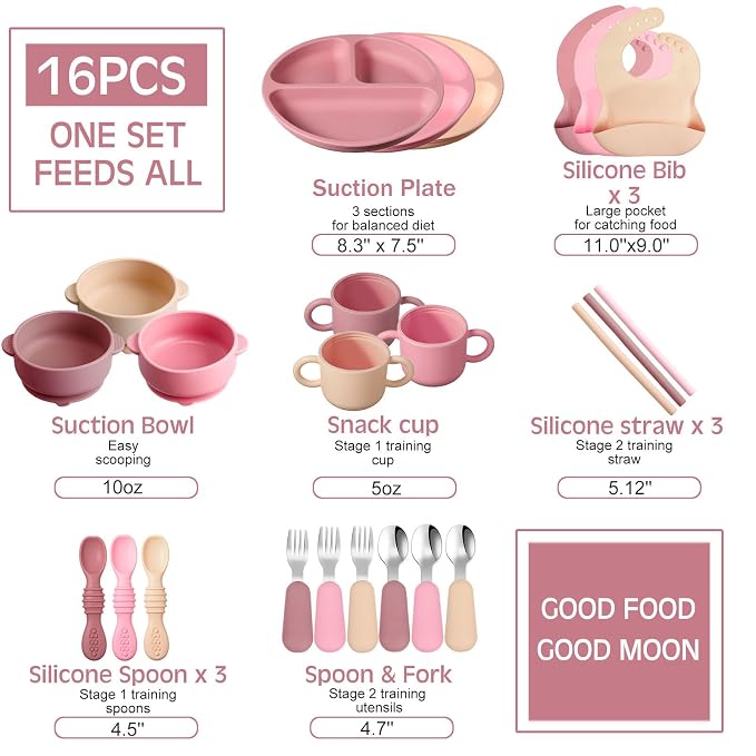 24 Pack Silicone Baby Feeding Set Baby LED Weaning Supplies Includes Suction - Image 7
