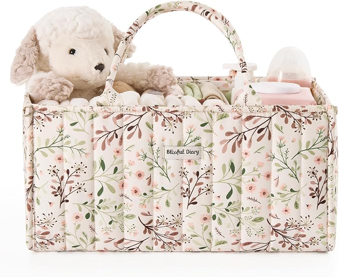Blissful Diary Floral Diaper Caddy Organizer, Stylish Nursery Storage Basket by ForEveryBabysBetterLife